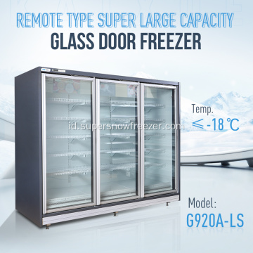 Pintu kaca ganda display supermarket freezer vertikal